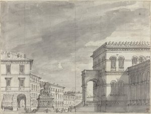 Piazza mit einem Reiterdenkmal und einem Palast von Alessandro Sanquirico