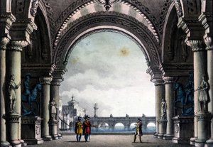 Szenografie von Sanquirico für die Oper „Bianca e Fernando“ von Vincenzo Bellini