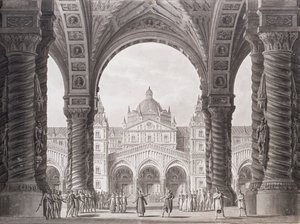 Bühnenbild für die Opera seria I due Valdomiri von Peter Winter. Teatro alla Scala, 1818