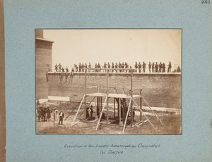Hinrichtung der Verschwörer des Lincoln-Attentats. Das Gerüst