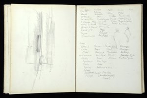 Skizzenbuch (85 Seiten) mit Aquarellen und Zeichnungen zum Mass Observation Project in Bolton und Blackpool, 1938