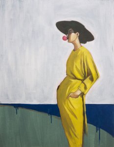 Elegante Frau mit rosa Blase