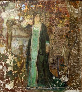 Harfenistin. Porträt von Tatiana Sergeevna Bartseva (1886-1984) von Alexander Ivanovich Savinov