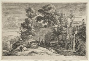 Landschaft mit einer Frau beim Spinnen von Alexander Jackson Davis