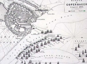 Plan der Schlacht von Kopenhagen, 2. April 1801, ca.1830er Jahre von Alexander Keith Johnston