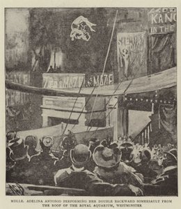 Mademoiselle Adelina Antonio führt ihren doppelten Rückwärtssalto vom Dach des Royal Aquarium, Westminster, vor von Alexander Stuart Boyd