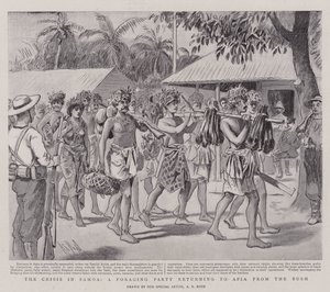 Die Krise in Samoa, eine Foragiergruppe kehrt aus dem Busch nach Apia zurück