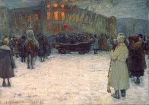 Ein Brand im litauischen Schloss, Februarrevolution 1917, Sankt Petersburg von Alexander Vakhrameyev