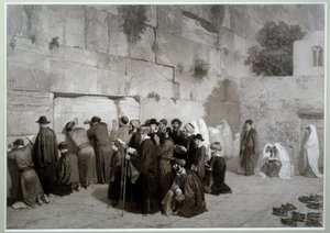Judentum: „Die Mauer Salomons“ Männer und Frauen jüdischen Glaubens beten vor der Klagemauer. Vor 1857. Zeichnung von Alexandre Bida (1823-1895), Waschung, Feder und Bleistift auf Papier, Dim. 0,61x0,87 m Malmaison, Schlossmuseum von Alexandre Bida