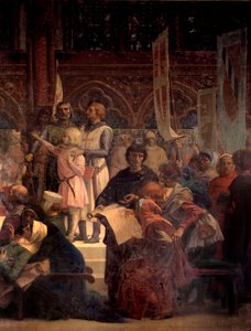 König Ludwig IX., genannt Saint Louis (1214-1270), spricht Recht. Gemälde von Alexandre Cabanel (1823-1889) 19. Jahrhundert. Paris, Pantheon von Alexandre Cabanel