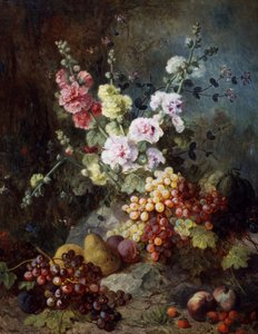 Stillleben mit Blumen und Früchten mit Trauben, Birnen, Pflaumen und Himbeeren von Alexandre Couder
