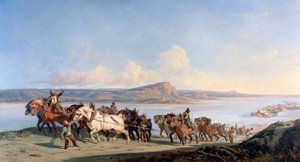 Anspannung von Pferden, die Boote die Rhone hinunterziehen, ca. 1825-1870 von Alexandre Dubuisson