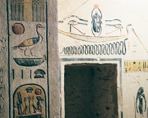 Ägypten, Altes Theben, Luxor, Tal der Könige, Grab von Ramses IX, Detail des Durchgangs