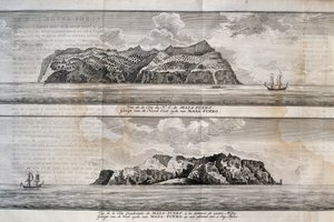 Ansicht der Insel Alejandro Selkirk oder Mas Afuera, Juan-Fernández-Archipel, Chile, Gravur