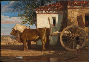 Ochsen vor einem Bauernhaus in Le Verrier, c. 1853 von Alexandre Gabriel Decamps