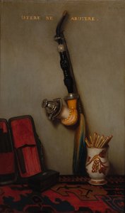 Stillleben mit Pfeife und Streichhölzern und Stillleben mit Hering, Brot und Käse, Paar, 1858 von Alexandre Gabriel Decamps