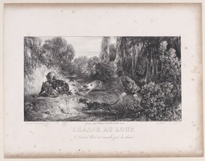 Wolfsjagd: Verwundetes Tier von Hunden angegriffen, aus der Serie Jagdszenen, 1829