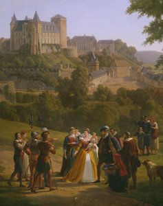 Ansicht des königlichen Schlosses von Pau, wo König Heinrich IV. von Frankreich und Navarra (1553-1610) am 13. Dezember 1553 geboren wurde (Detail) von Alexandre Louis Robert Millin du Perreux
