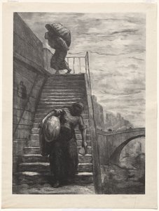 Waschfrauen steigen eine Quai-Treppe hinunter von Alexandre Lunois