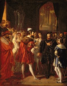 Karl V. (1500-58) wird von Franz I. (1494-1547) im Louvre empfangen, ca. 1843