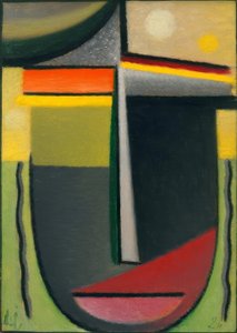 Abstrakter Kopf: Inneres Schauen Grün – Gold von Alexej von Jawlensky