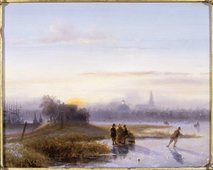 Flusslandschaft mit Schlittschuhläufern