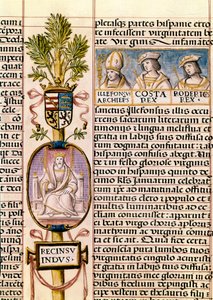 Porträt von Flavius Recceswinth, König der Westgoten von Spanien von 653 bis zu seinem Tod im Jahr 672, Miniatur in "Genealogía de los reyes de España" von Alfonso de Cartagena