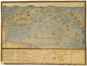 Eine topographische Darstellung der Schlacht von Livorno, ca. 1653 von Alfonso the Younger Parigi
