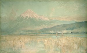 Morgendämmerung auf dem heiligen Berg, der Fuji halb verdeckt von Wolken, 1889