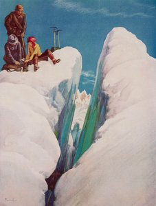 Die Gletscherspalte, Bergsteigertragödie, Zeichnung von Alfred Bestall aus The Tatler, Nr. 1366, 31. August von Alfred Edmeades Bestall