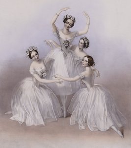 Der berühmte Pas De Quatre komponiert von Jules Perrot, wie er im Her Majesty’s Theatre getanzt wurde von Alfred Edward (after) Chalon