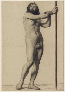 Akademische Figurenstudie: männlicher Akt mit Stab, 1844