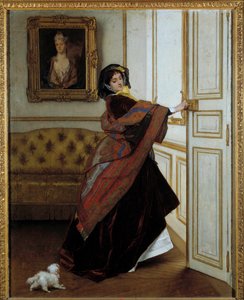 Die Dame mit dem kleinen Hund von Alfred Emile Stevens