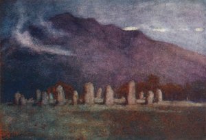 Lake District: Druidenkreis, in der Nähe von Keswick, Mondschein