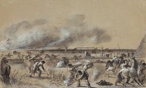 Feuer auf der Prärie, das Lager in Brand setzen, ca. 1837