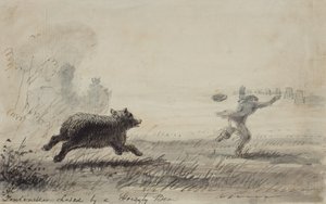 Fontenelle verfolgt von einem Grizzlybär, um 1837