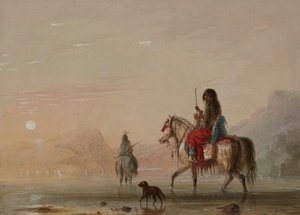 Indianer und seine Squaw durchqueren einen Fluss von Alfred Jacob Miller