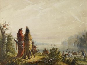 Indianer drohen, Pelzboote anzugreifen von Alfred Jacob Miller