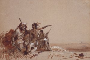 Kansas-Indianer erzählt einem Fallensteller durch Zeichen die Wanderung der Büffel, ca. 1837