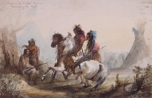 Fallensteller und Schlangenindianer unterhalten sich durch Zeichen, ca. 1837