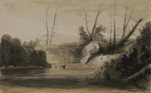 Ansicht eines Wasserfalls und eines kleinen Sees von Alfred Jacob Miller