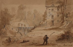 Ansicht eines Hauses und Wasserfalls von Alfred Jacob Miller