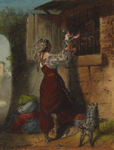 Frau hebt Kleinkind zum Zellenfenster von Alfred Jacob Miller