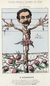 Der Pfirsichbaum: Karikatur auf Steenackers - Illustration vom 30.01.1871 in „Blumen, Früchte und Gemüse des Tages“ von Alfred Le Petit
