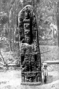 Ein mysteriöser Monolith im Urwald von Quirigua, Guatemala, 1922 von Alfred P Maudsley
