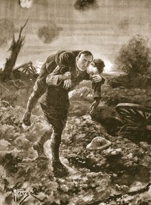 Vorübergehender Leutnant G. St. G. S. Cather bringt einen verwundeten Mann in voller Sicht des Feindes und unter Maschinengewehr- und Artilleriefeuer von Alfred Pearse