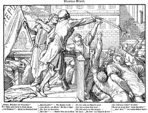 Totentanz 1848: Der Tod bietet das Schwert der Gerechtigkeit an von Alfred Rethel