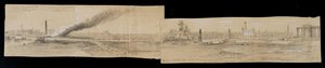 Nördlicher Bezirk von der Erie Street Bridge, Blick nach Osten, während des Chicagoer Brandes von 1871