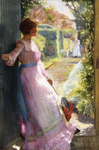 Die Frau des Künstlers begrüßt ihre Schwester Hebe zum Tee von Alfred Sangster