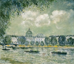 Landschaft entlang der Seine mit dem Institut de France und der Pont des Arts, ca. 1875